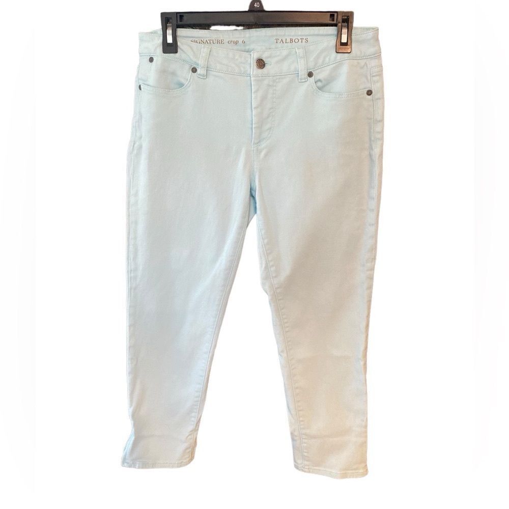 Talbots Sz 6 Turquoise Denim Anke Zippers Crop Ankle Signature Jeans